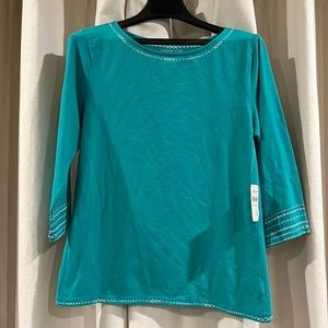 NWT‎ Coldwater Creek 3/4 Stitch Detail Trim Tshirt Sz S